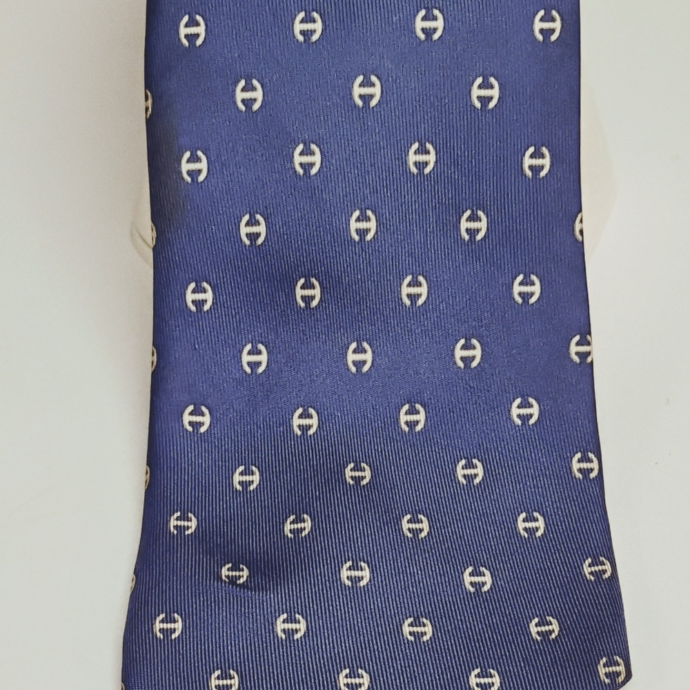 Authentic Hermes Blue Patterned Tie Classic H - Vintage 3" wide, ~60 Length